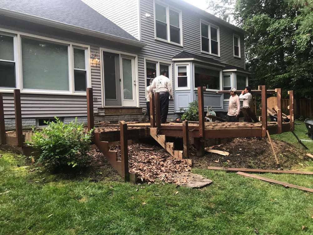 backyard deck before landscape redesign in Alexandria, VA