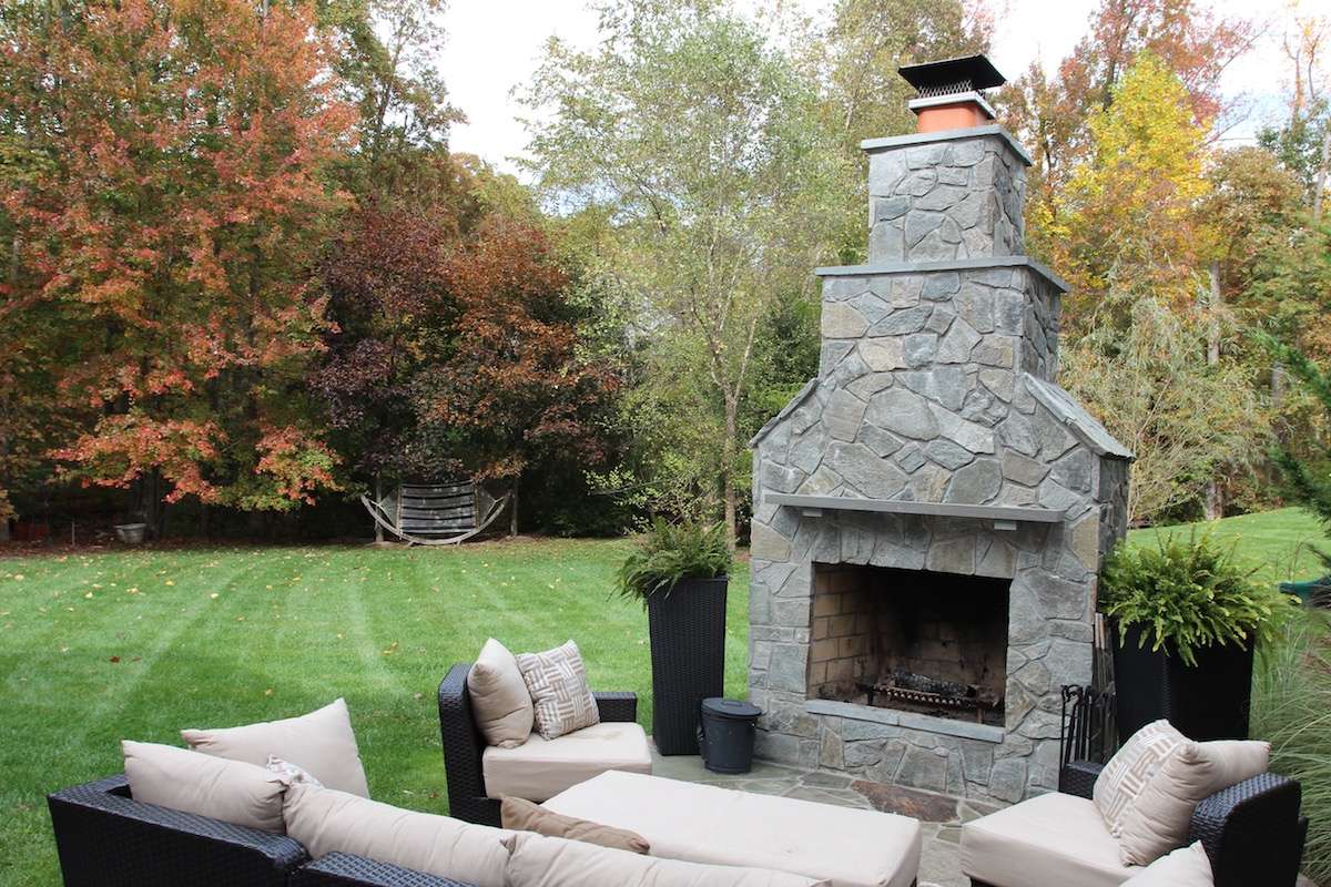 Outdoor fireplace on patio