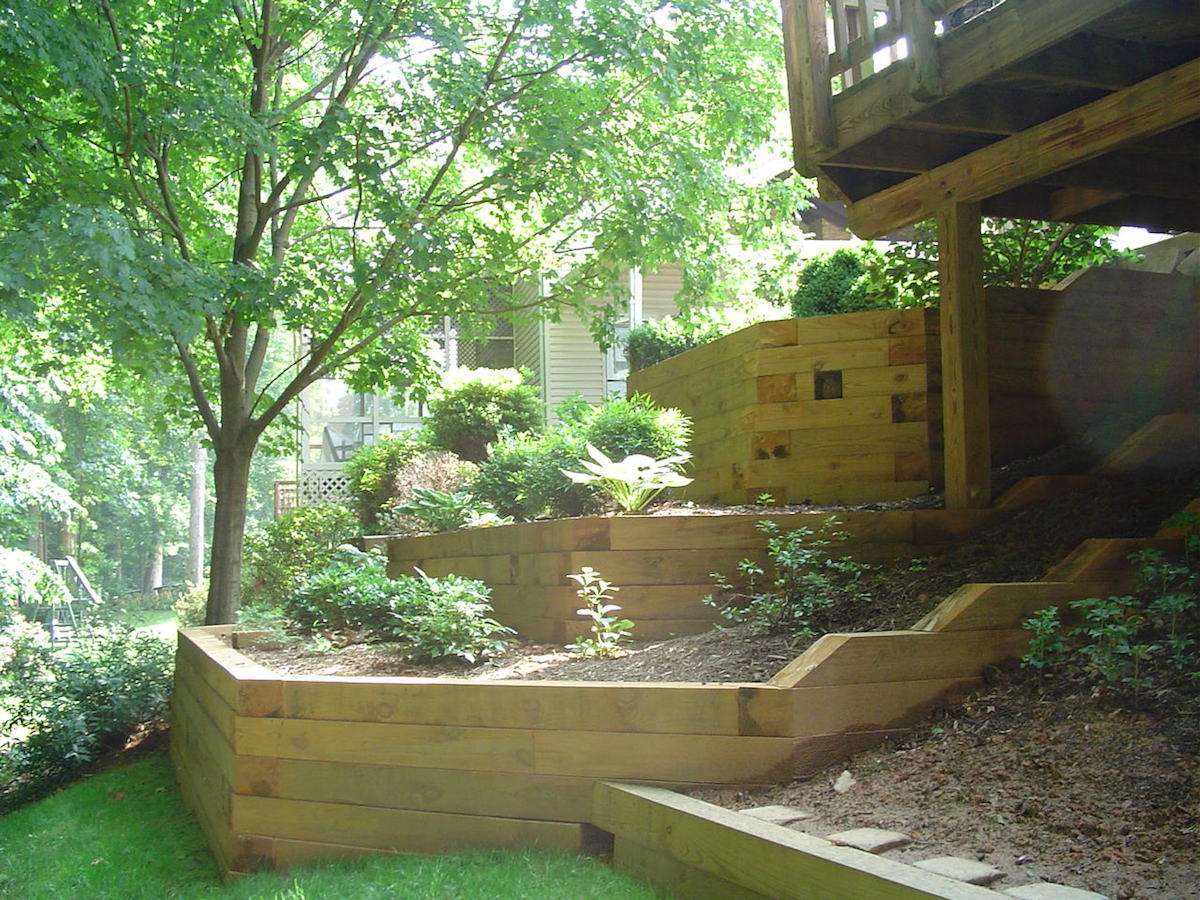 retaining wall built with treated wood