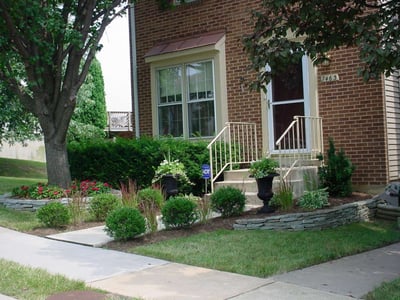 Townhouse front yard with professional landscaping