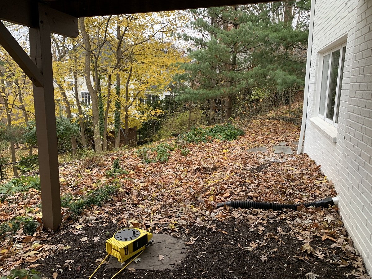 yard with slope and messy landscape