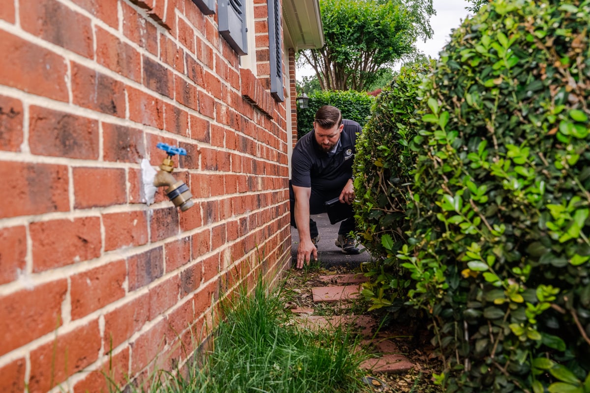 pest control expert inspects home