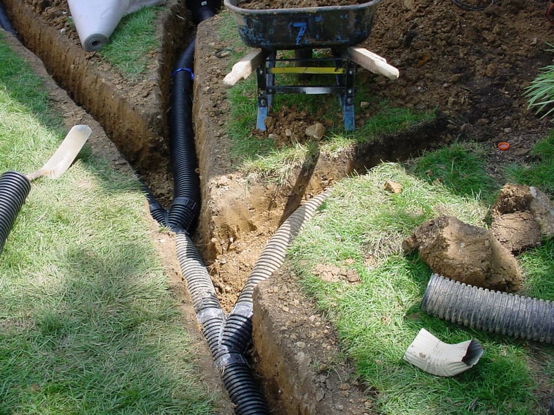 underground french drainage ditch during installation
