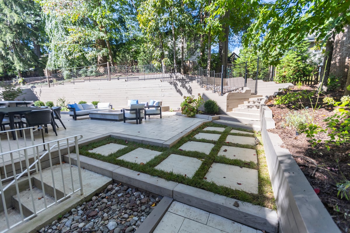 nice backyard hardscape steppers paver patio retaining wall