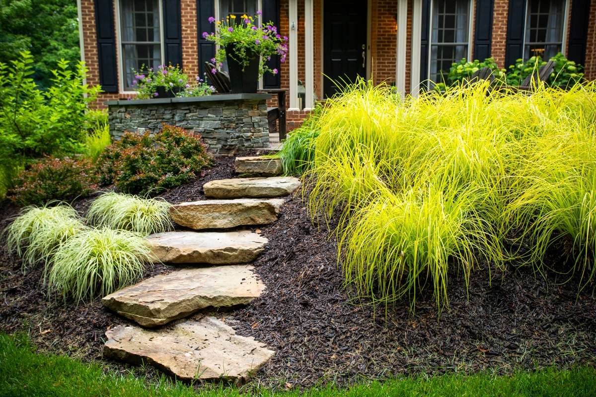 Landscaping with stone pathway