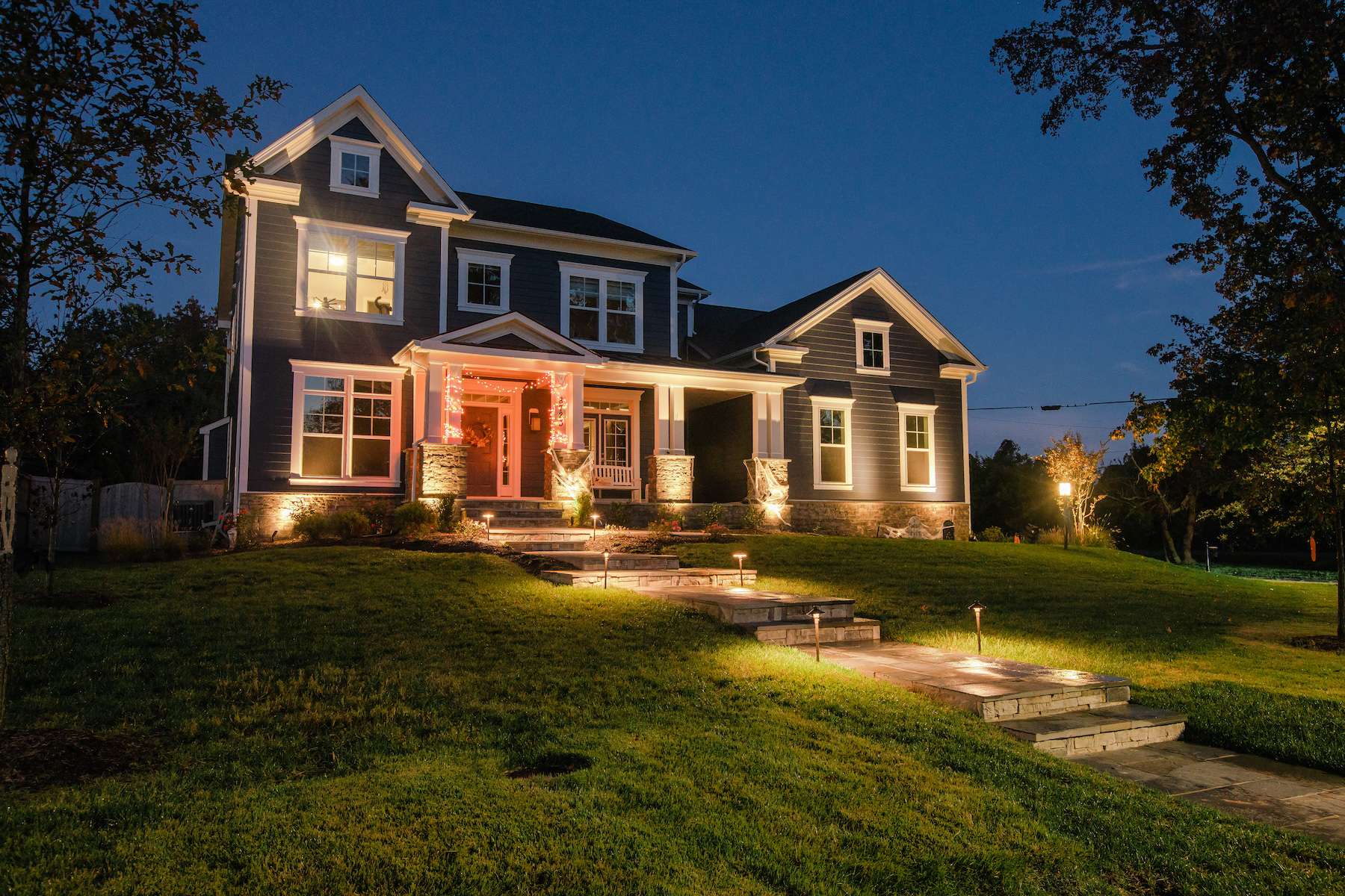 Professional landscape lighting at a Virginia home
