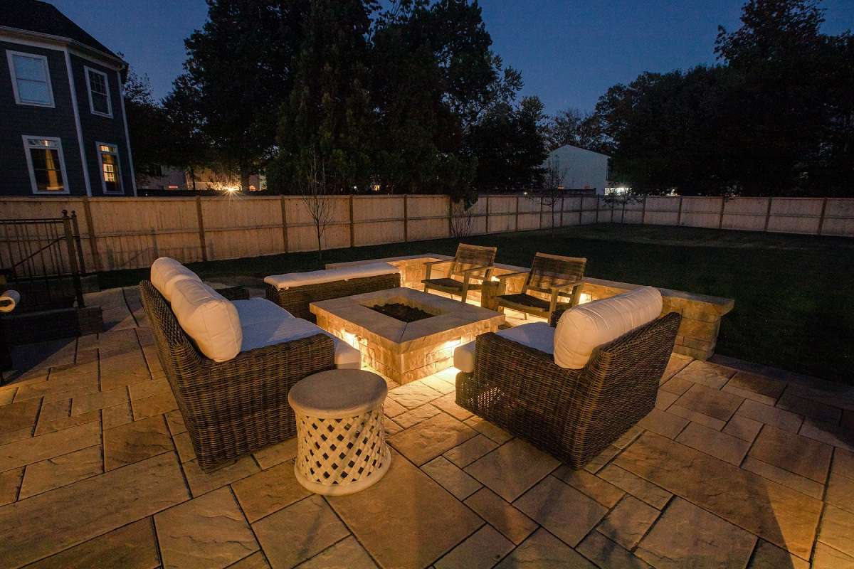 landscape lighting and fire feature