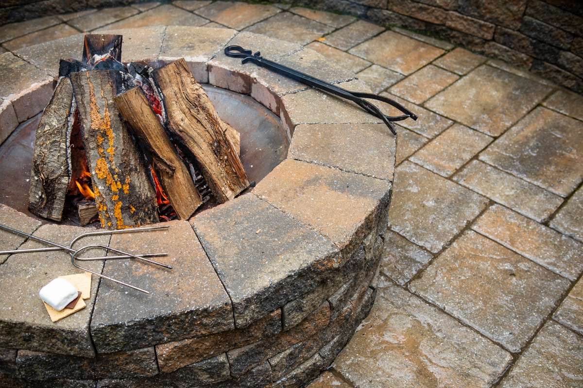 Patio fire pit with s'mores