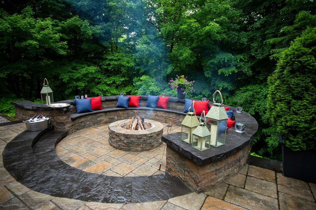 built in fire pit on patio