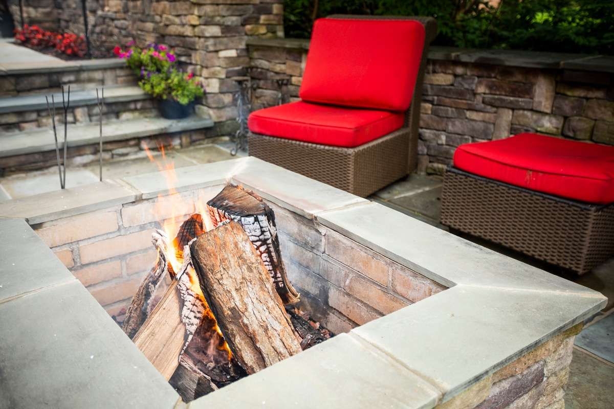 fire pit on patio with seating