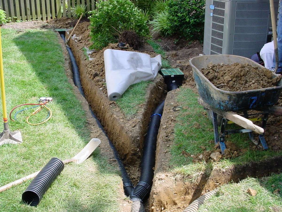 French drain and subsurface drainage solutions for standing water in a yard