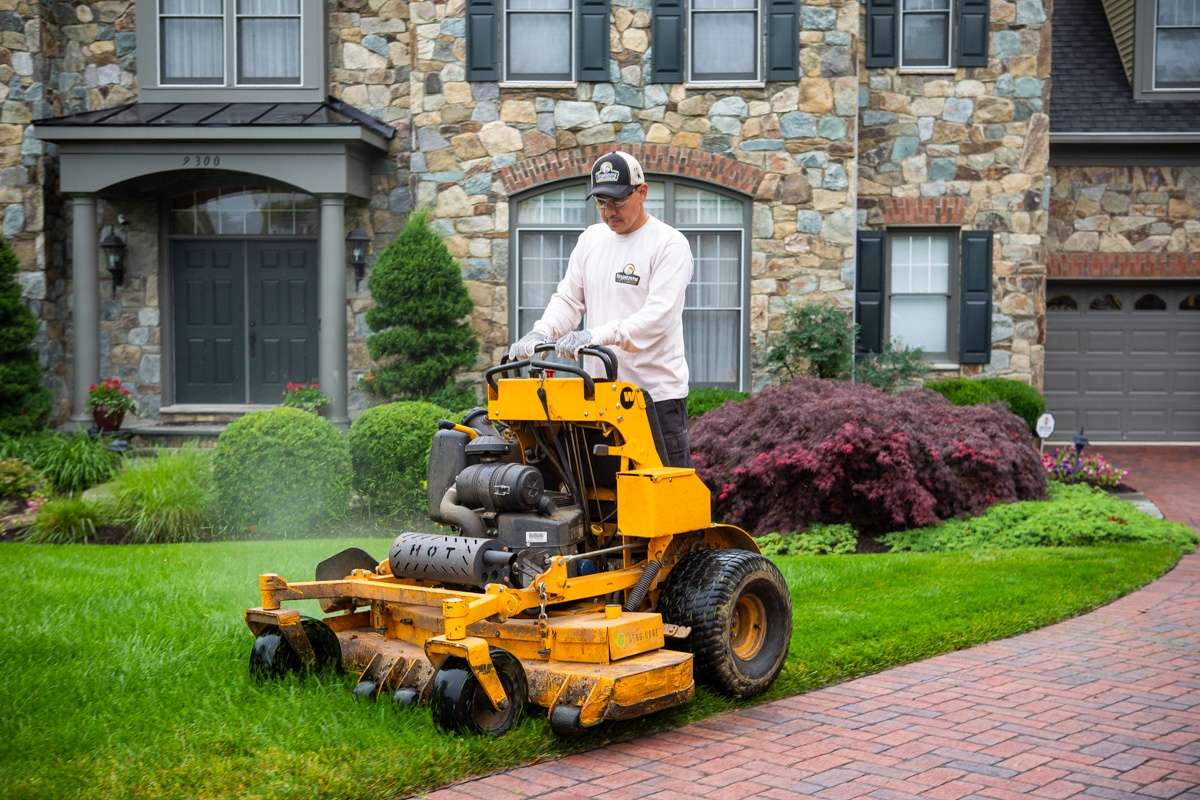 lawn mowing professional working at job in Alexandria, VA