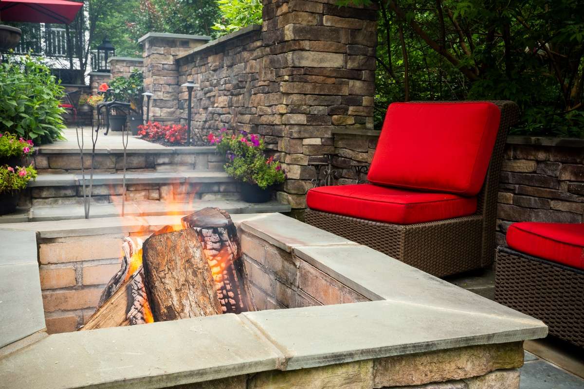 outdoor fire pit on a nice patio in a northern virginia landscape